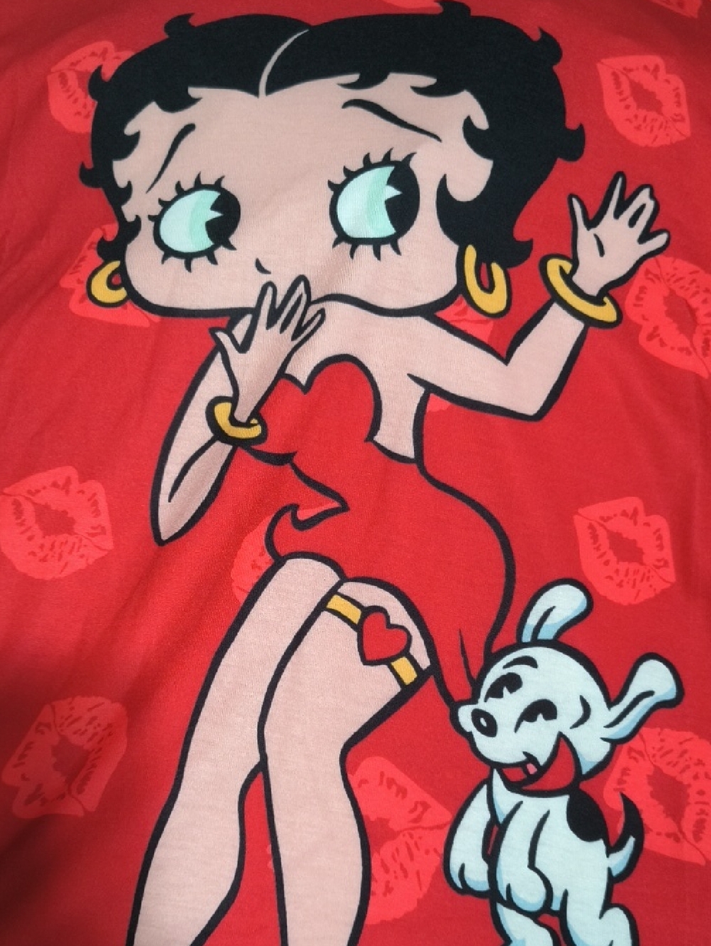 BETTY BOOP Relaxed Fit Sleep Dress Women's LARGE Pajamas Red Black T-Shirt Gown - Picture 2 of 6